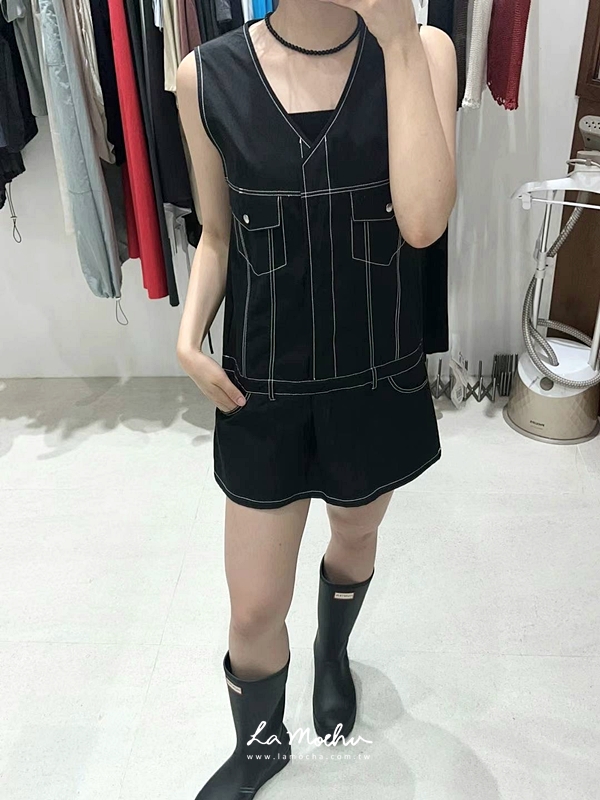 俐落感車線尼龍連身裙